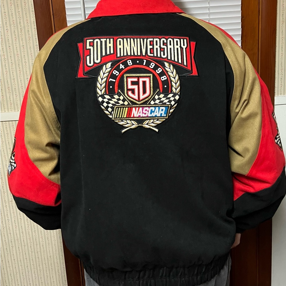 Nascar Black and Red Bomber Jacket with 50th Anniversary Emblem